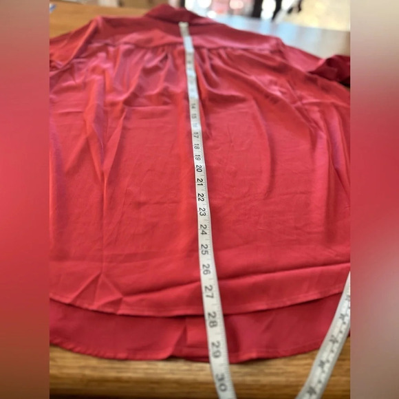 TORRID NWT Madison Satin Button-Up Long Sleeve Shirt, Holly Berry color, 24”p2p - Picture 8 of 9